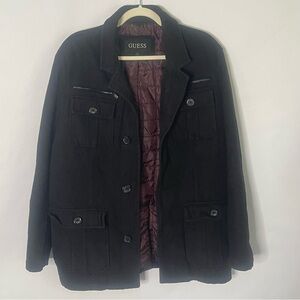 Guess black heavy wool overcoat quilted mens Size L gorpcore preppy minimalist